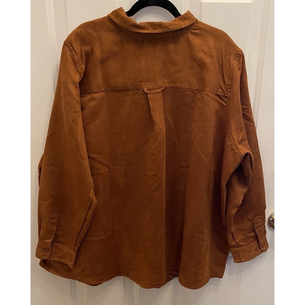 Woman Within Brown Faux Suede Button Up Top Caramel Womens 26 28 Old Money - Picture 8 of 9